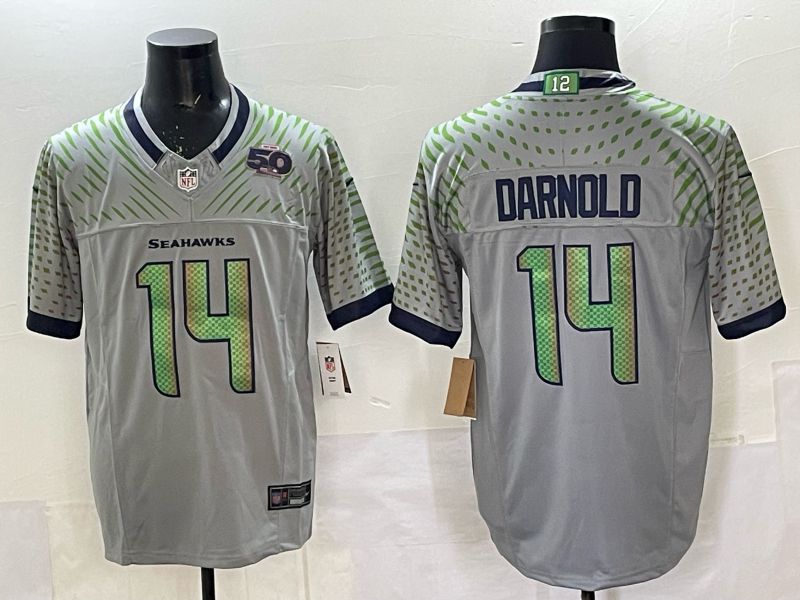 Men 2025 Seattle Seahawks #14 Darnold grey 5th generation Throwback Nike Limited NFL Jersey style 052